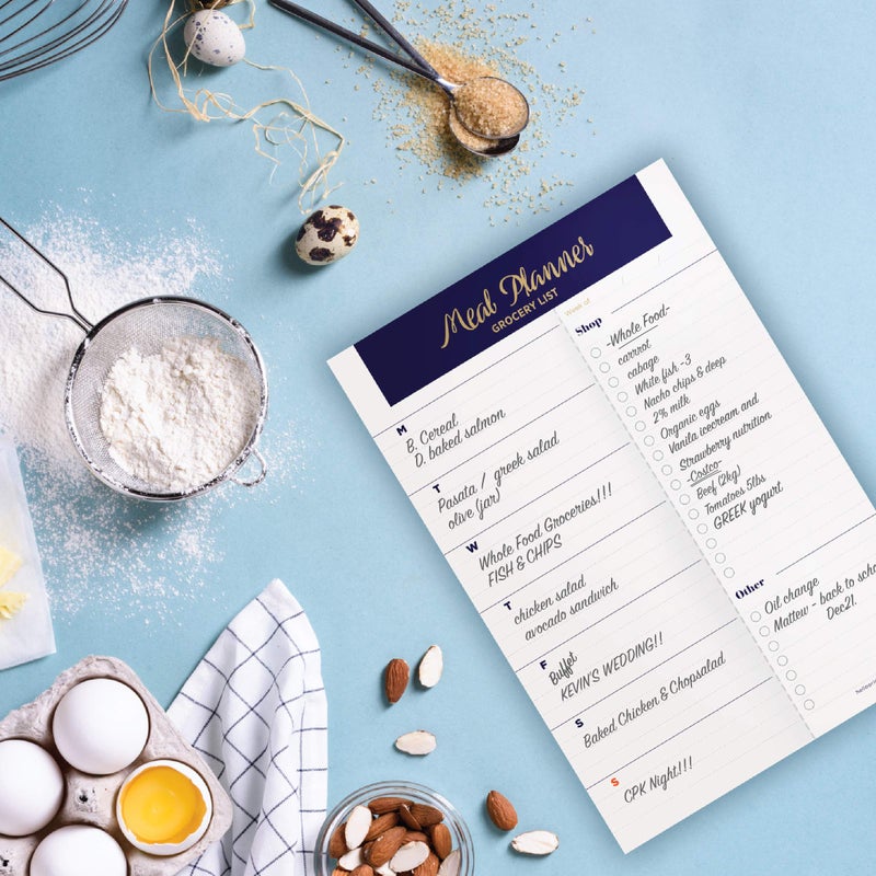 Oriday Weekly Magnetic Meal Planner Notepad with Tear Off Perforated Grocery Shopping List Menu List for Your Fridge - 52 Sheets (Navy Blue 6" x 9" Meal Planning Pad) - Image 3